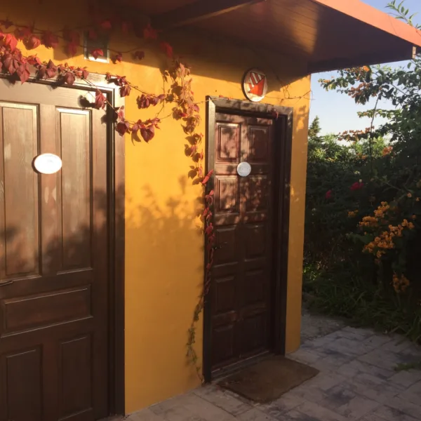 Porche, aseo exterior y habitación lavadora